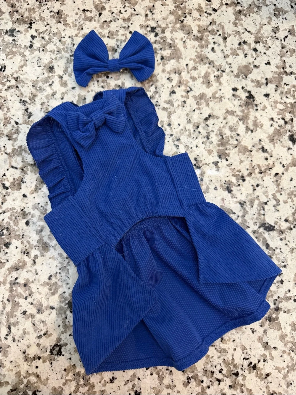 Blue Ruffle Bow Pet Dress with Matching Hair Bow
